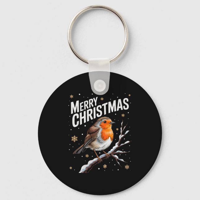 Llavero Cute Christmas Robin Merry Xmas Snow Scene Gardene (Anverso)