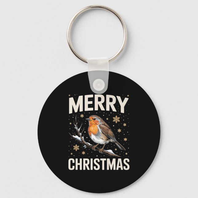 Llavero Cute Christmas Robin Merry Xmas Snow Scene Gardene (Anverso)