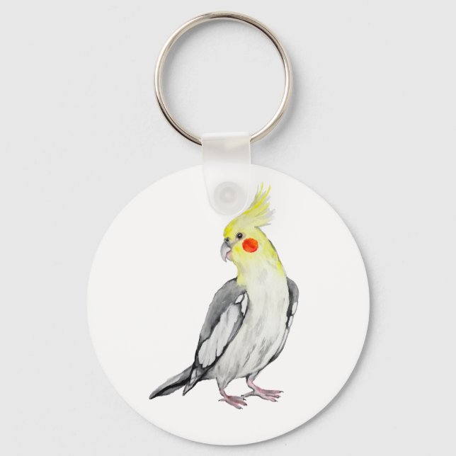 Llavero Cute Cockatiel Watercolor Parrot. (Anverso)