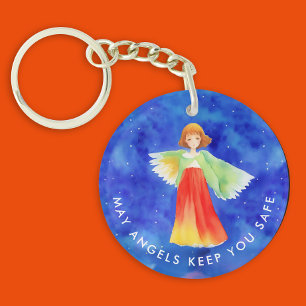 Llavero Cute Colorful Guardian Angel Religious Watercolor 