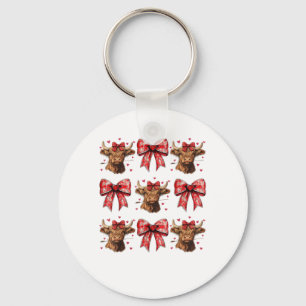 Llavero Cute Coquette Bow Heart Highland Cow Western Valen