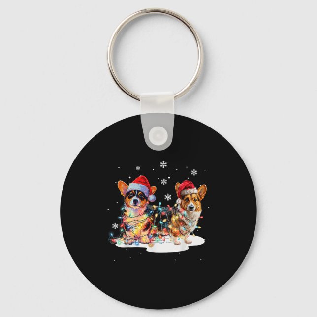Llavero Cute Corgi Dog Christmas Lights Xmas Holidays  (Anverso)