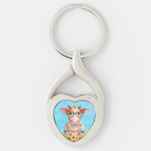 Llavero Cute Cow Sunflowers