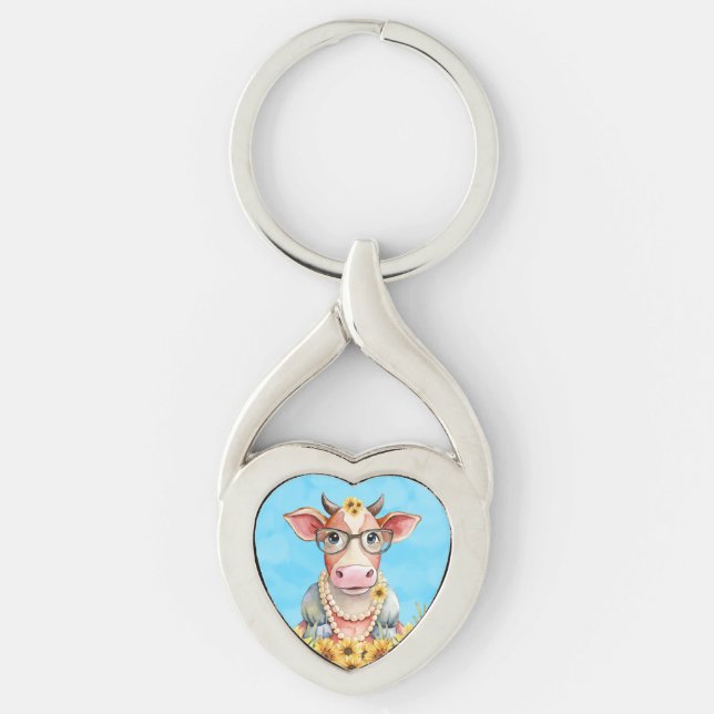 Llavero Cute Cow Sunflowers (Anverso)