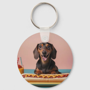 Llavero Cute Dachshund Con Perro Caliente