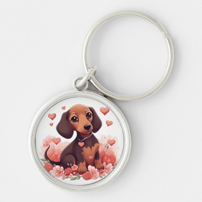 Llavero Cute Dachshund Cuppy con Corazones (Frente)