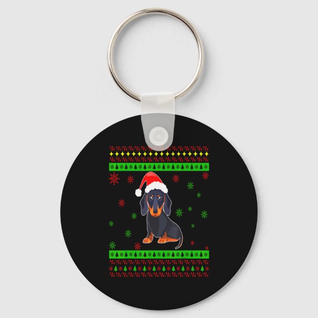 Llavero Cute Dachshund Long Dog Mom Merry Xmas New Year  (Anverso)