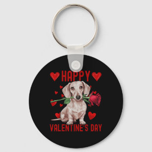 Llavero Cute Dachshund Perro Corazón Rojo Parejas Feliz Va