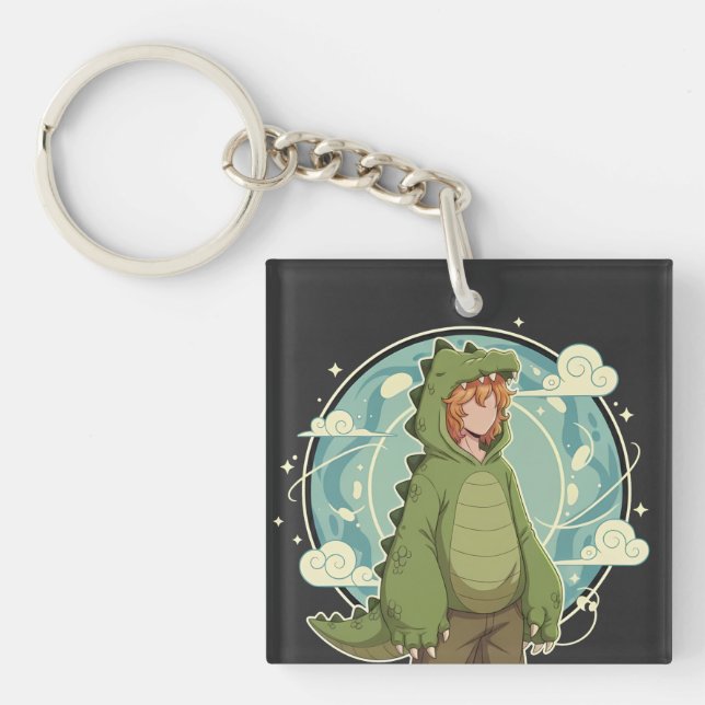 Llavero Cute Dino Friend Anime Boy - Green Dinosaur (Frente)