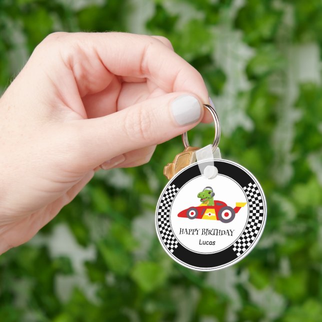 Llavero Cute Dinosaur Birday racing car boy nombre (Mano)