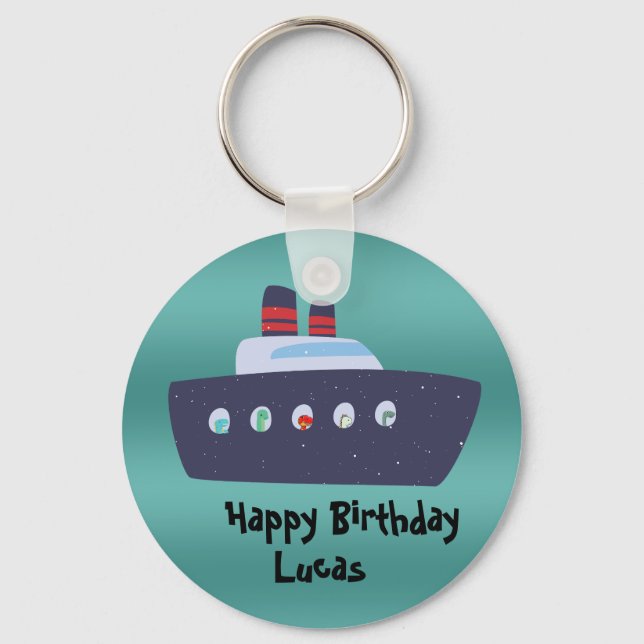 Llavero Cute dinosaurio capitán barco barco Escuela Cumple (Anverso)