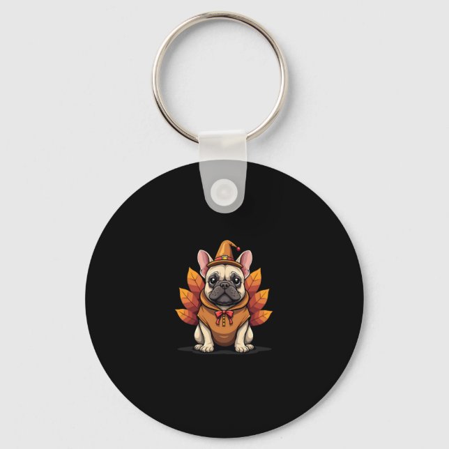 Llavero Cute Dog Frenchie Thanksgiving Kids Teen Girl Boy  (Anverso)