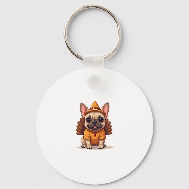 Llavero Cute Dog Frenchie Thanksgiving Kids Teen Girl Boy  (Anverso)