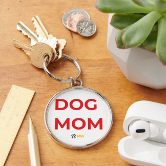 Llavero Cute DOG MOM Red & Gold Keychain | Pet Parent Quic