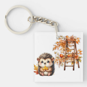 Llavero Cute erizo de otoño con ilustración de escalera de