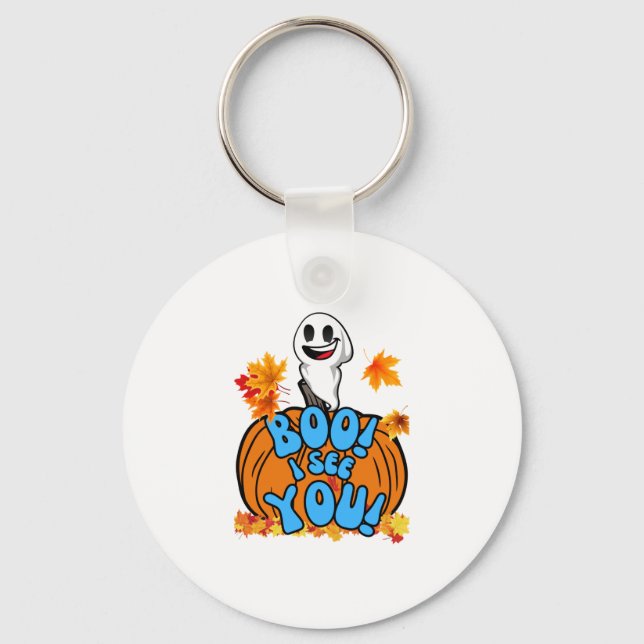 Llavero ¡Cute Fall Halloween Fantasma Boo! ¡Te veo! Pegati (Anverso)