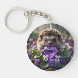 Llavero Cute February Hedgehog with Amethyst Heart