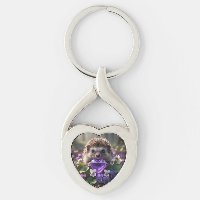 Llavero Cute February Hedgehog with Amethyst Heart (Anverso)