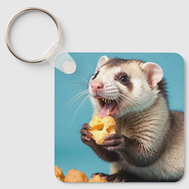 Llavero Cute Ferret comiendo bolas de queso (Anverso)