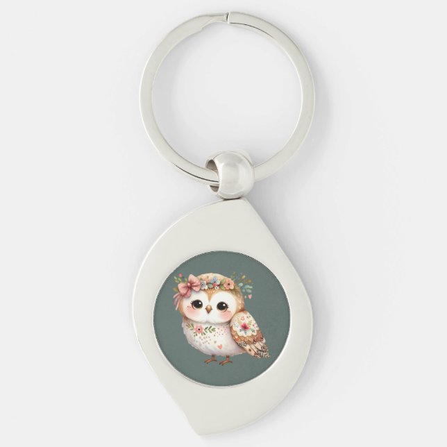 Llavero Cute Floral Owl with Bow (Anverso)