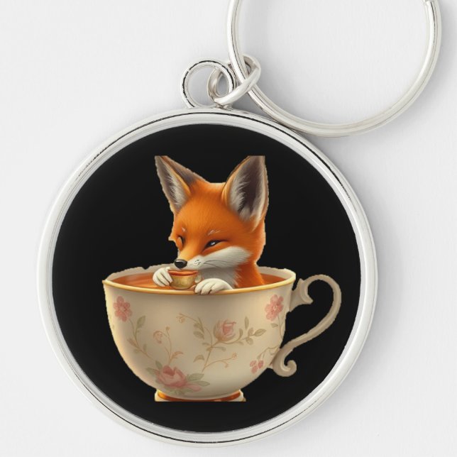 Llavero Cute Fox Drinking Tea on Groomsmen Gift (Frente)