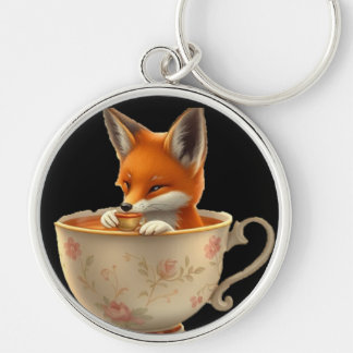 Llavero Cute Fox Drinking Tea on Keychain