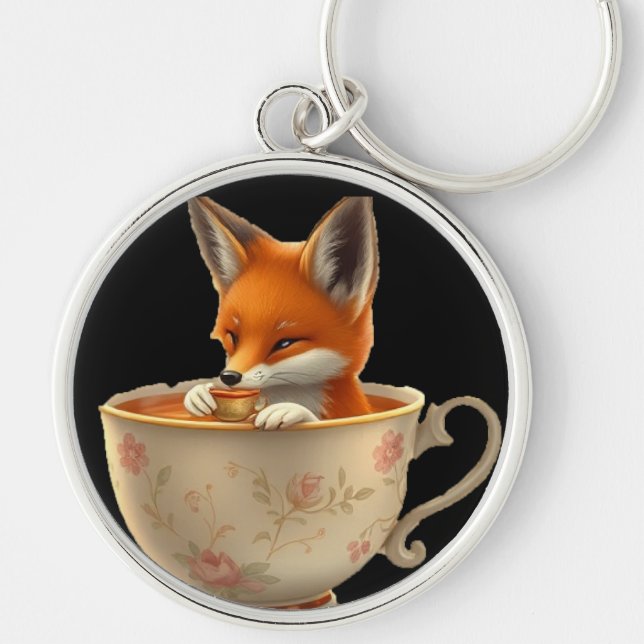 Llavero Cute Fox Drinking Tea on Keychain (Frente)