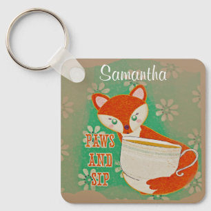 Llavero Cute Fox Paws y Sip Quote Personalizados
