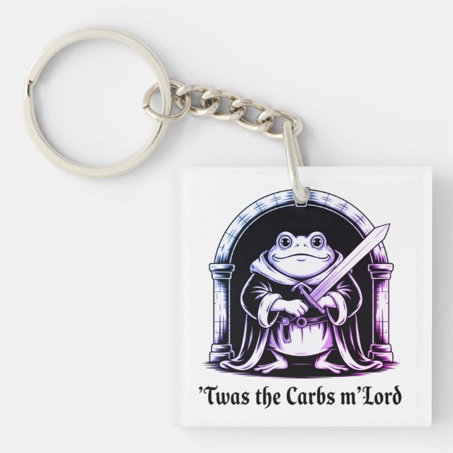 Llavero  Cute Frog with Sword Carbs Joke Design (Frente)