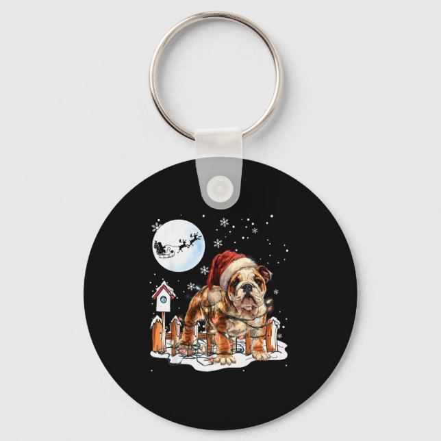 Llavero Cute Funny English Bulldog Christmas Lights Santa  (Anverso)