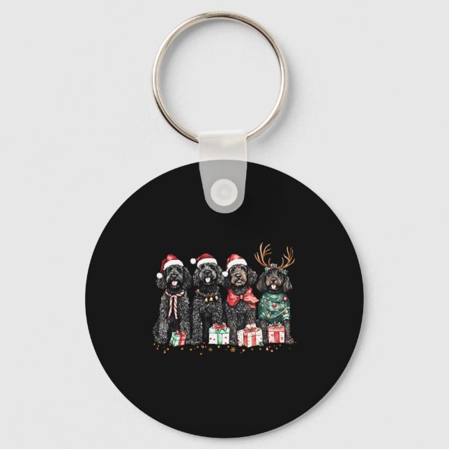 Llavero Cute Funny Reindeer Santa Black Goldendoodle Dogs  (Anverso)