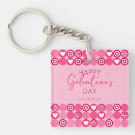 Llavero Cute Galentine's Day Pink Heart and Flower Pattern