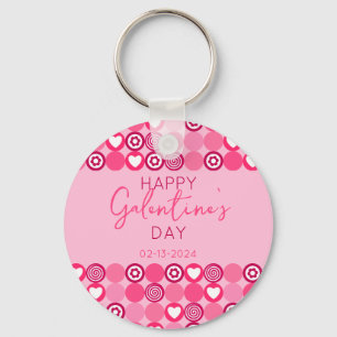 Llavero Cute Galentine's Day Pink Heart and Flower Pattern