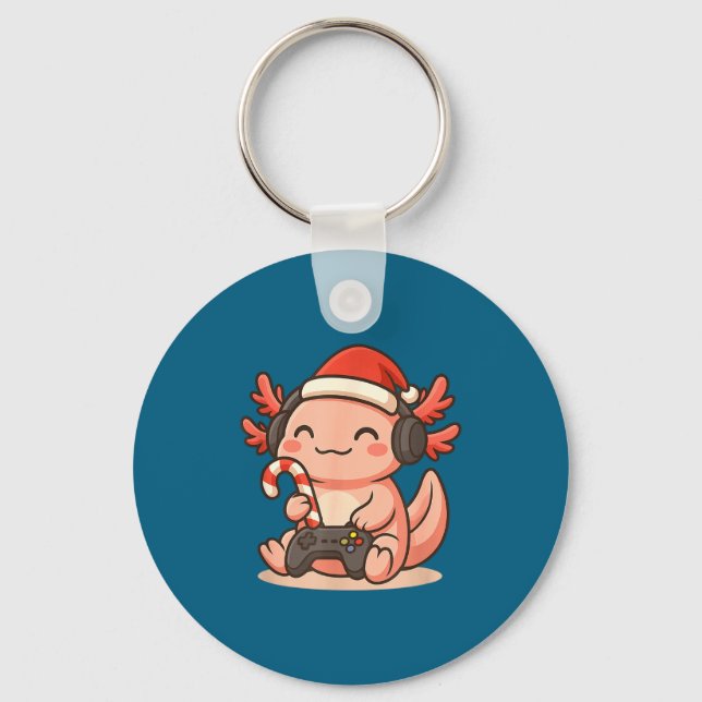 Llavero Cute Gamer Axolotl Christmas Design  (Anverso)