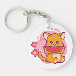 Llavero Cute gato comiendo sandía   Kawaii