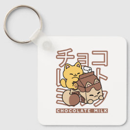 Llavero Cute gato montando leche de chocolate Carton Kawai