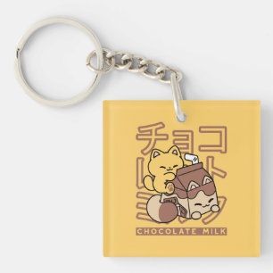 Llavero Cute gato montando leche de chocolate Carton Kawai
