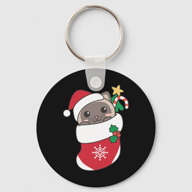 Llavero Cute Gatos Siameses En Acciones De Navidades Para  (Anverso)