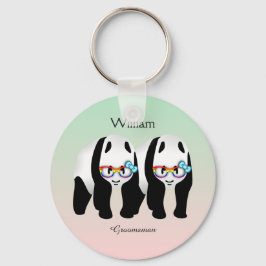 Llavero Cute Gay Pandas Arcoiris Usando Glass