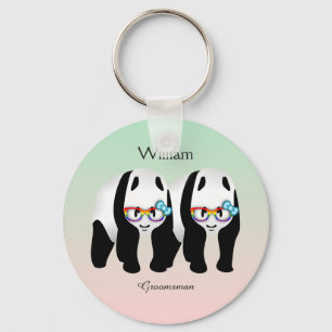 Llavero Cute Gay Pandas Arcoiris Usando Glass