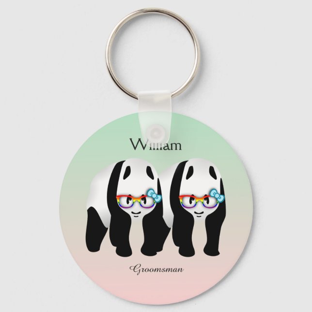 Llavero Cute Gay Pandas Arcoiris Usando Glass (Anverso)