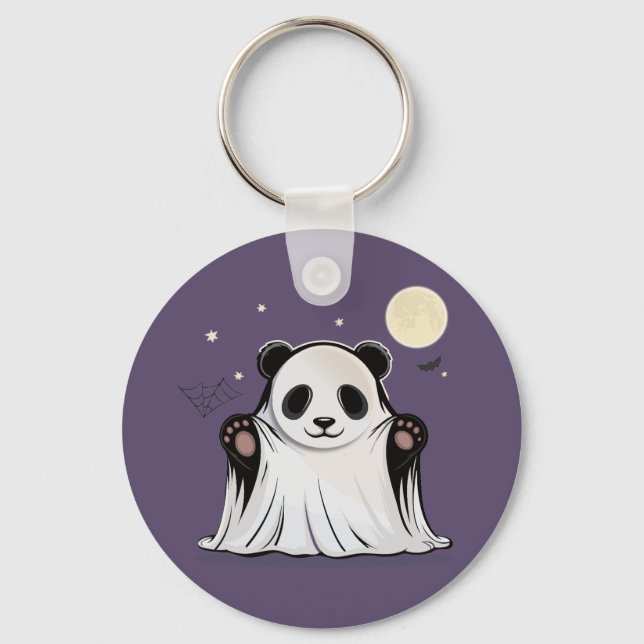 Llavero Cute Ghost Panda Bajo la Luna  (Anverso)