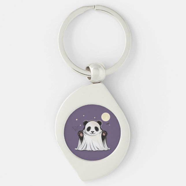 Llavero Cute Ghost Panda Bajo la Luna  (Anverso)