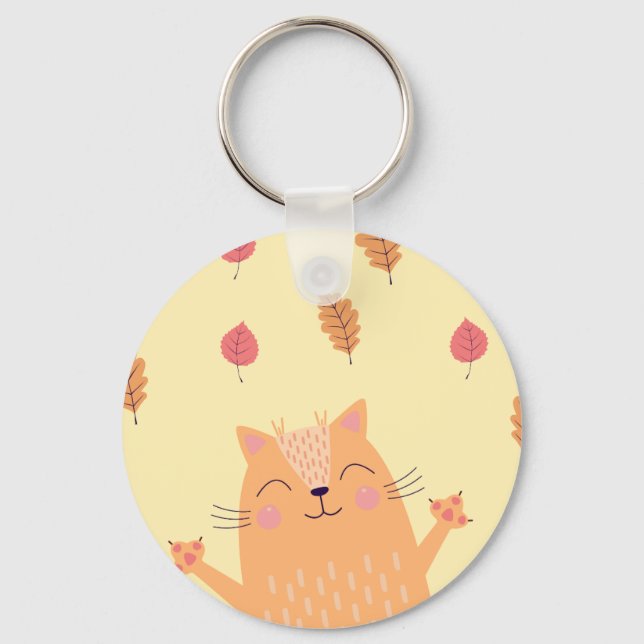 Llavero Cute Ginger Orange Cat Playing in Autumn Leaves (Anverso)