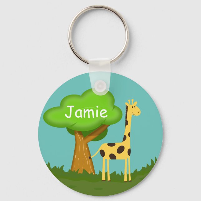 Llavero Cute Giraffe and Tree Art Personalised Keychain (Anverso)