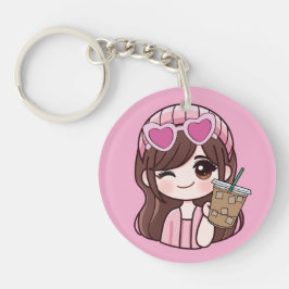 Llavero Cute Girl Iced Coffee Keychain