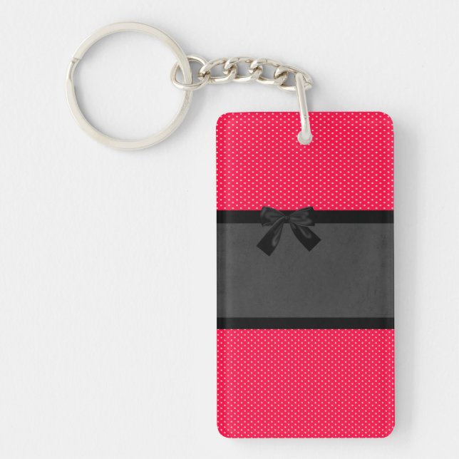 Llavero Cute Girly Elegly puntos de Polka Rojo - Black Bow (Frente)