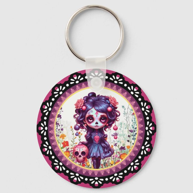 Llavero Cute Gothic Garden Sugar Skull (Anverso)