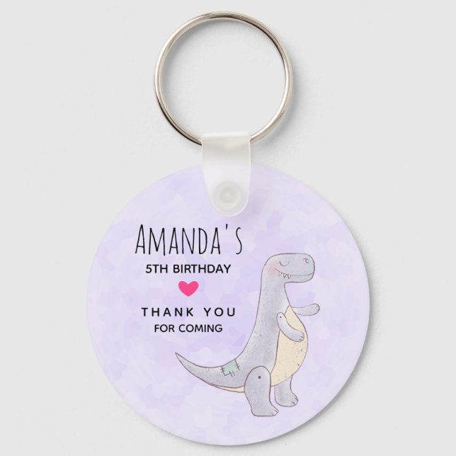 Llavero Cute Grey Dinosaur Toy Watercolor Cumpleaños (Anverso)