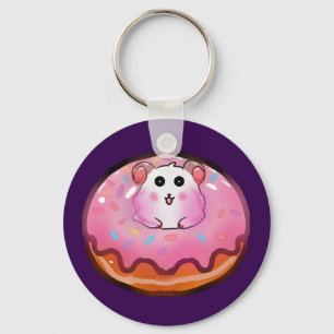 Llavero Cute Hamster Kawaii en Donut Rosa Glaseado Arte